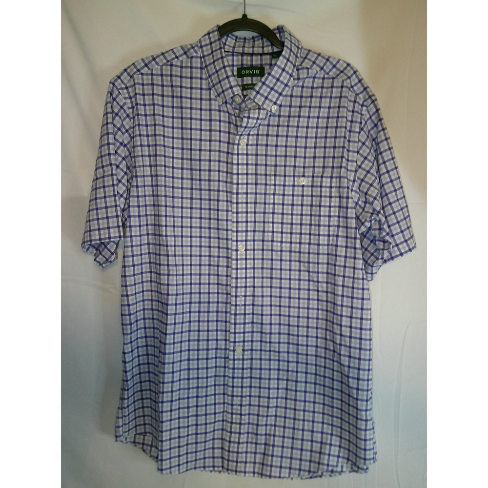 Orvis Mens Short Sleeve Button Down Shirt Classic Fit Plaid Medium